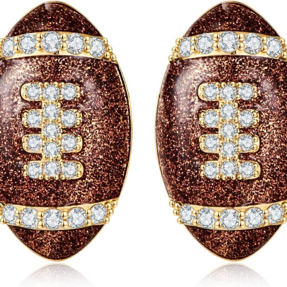 Women’s Brass Rugby Stud Earrings Sports Jewelry for Fans and Players